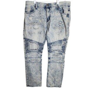 True Rock Mens Jeans 38x34 Acid Wash Blue Denim Drexler 14 Distressed